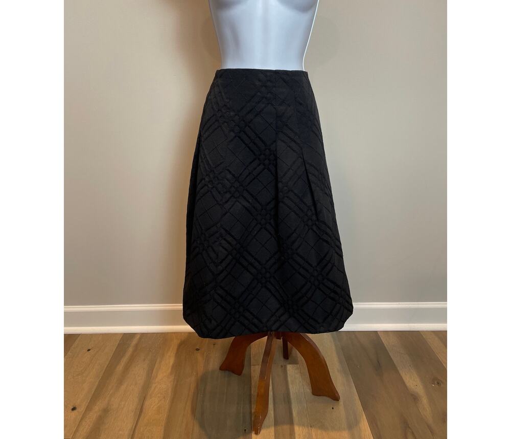 Talbots Black Full Skirt Satin Diamond Pattern Pleated Detail Lined Cotton Sz 14